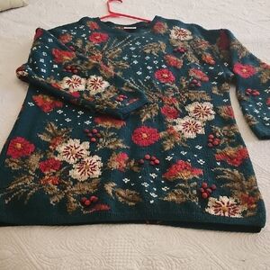 Laura Ashley Floral Sweater - Teal and Red